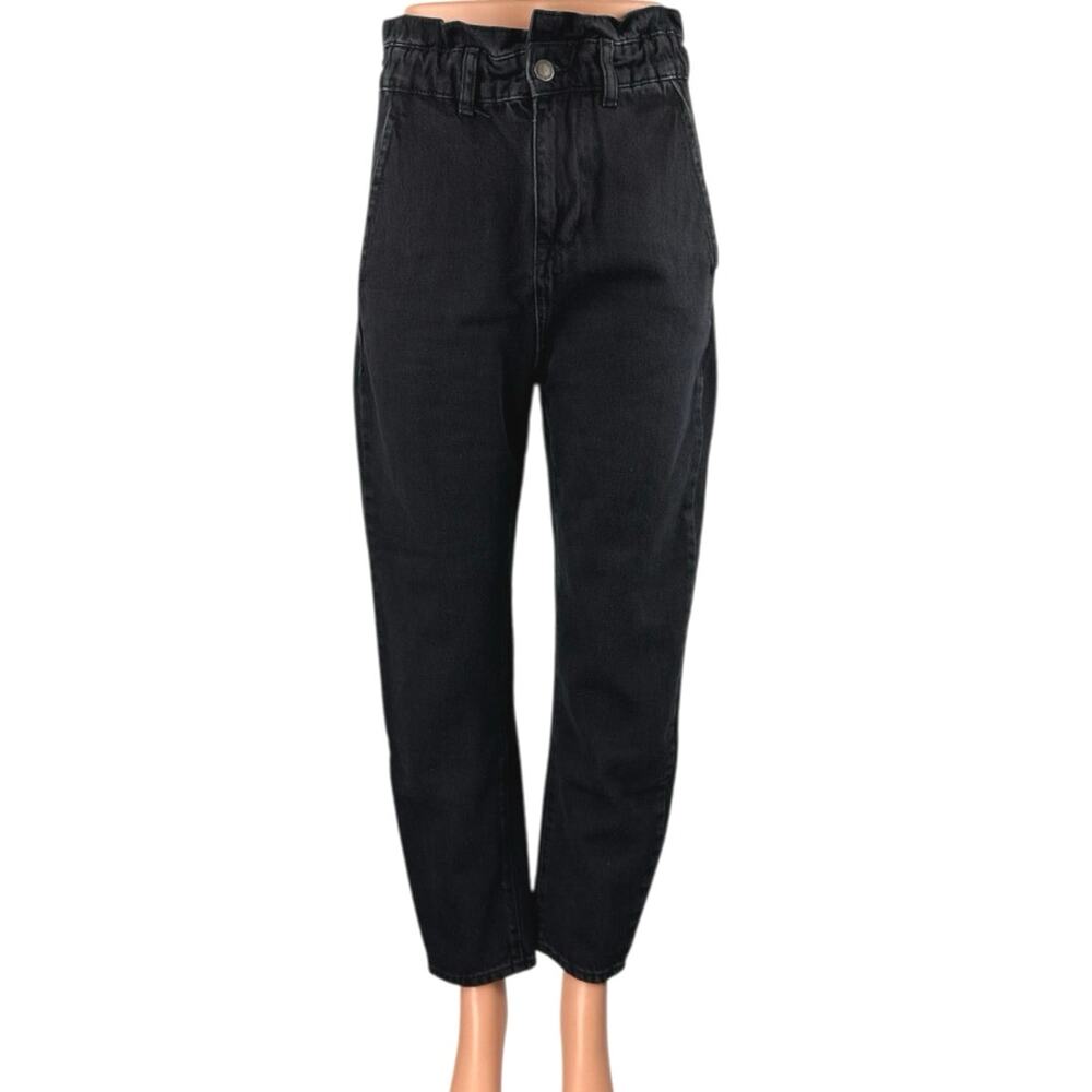 Zara Womens Black High Waisted Tapered Barrel Casual Cropped Denim Jeans Size 0